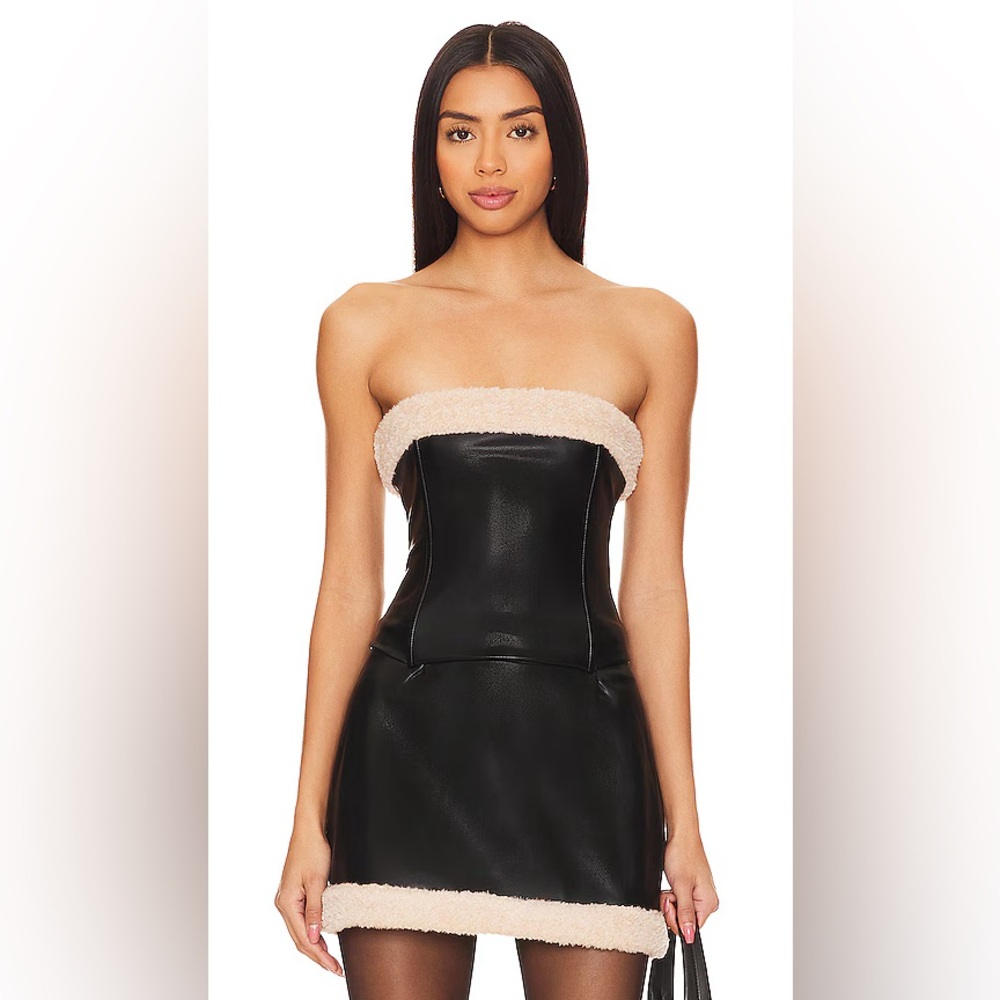 WeWoreWhat Black Strapless two piece with Cream Accents